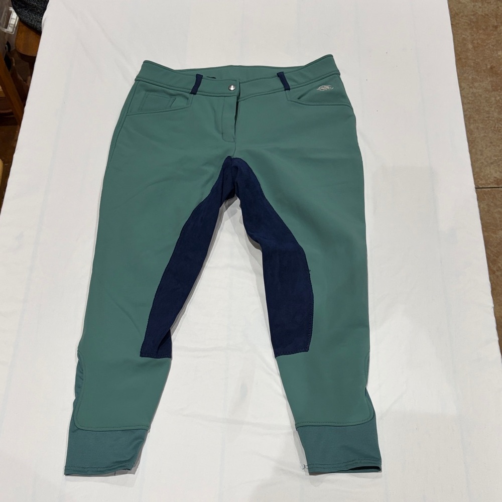 SmartPak Piper women’s Green and Navy winter full seat Riding Breeches 30R